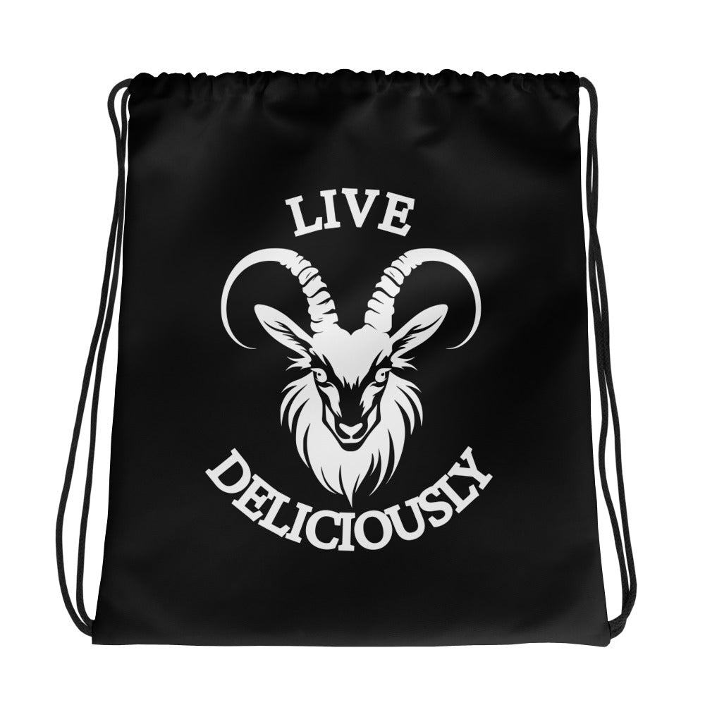 Live Deliciously Satanic Goth Drawstring Bag Front