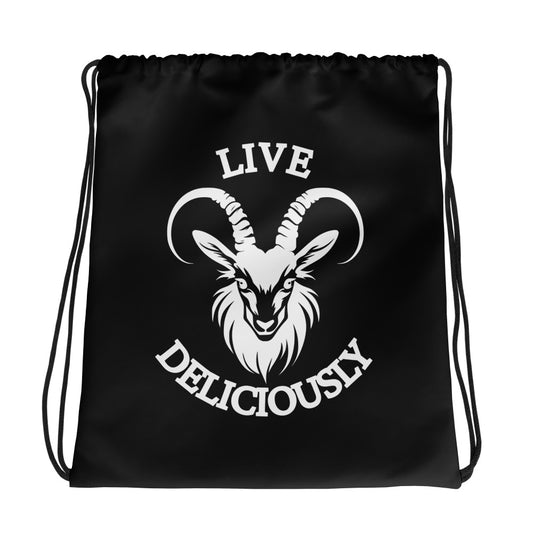Live Deliciously Satanic Goth Drawstring Bag Front
