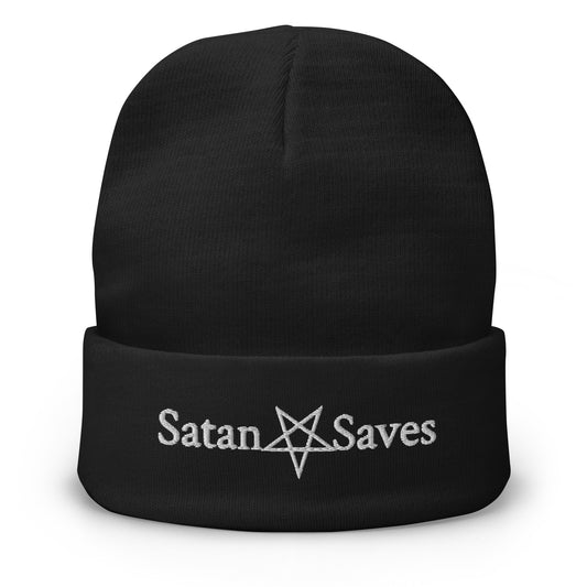 Satan Saves Logo Satanic Goth Beenie front