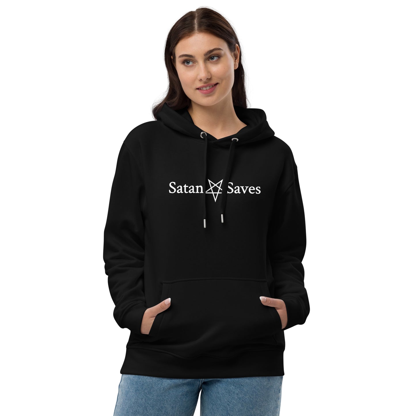 Satan Saves Logo Eco Hoodie Satanic Goth - female
