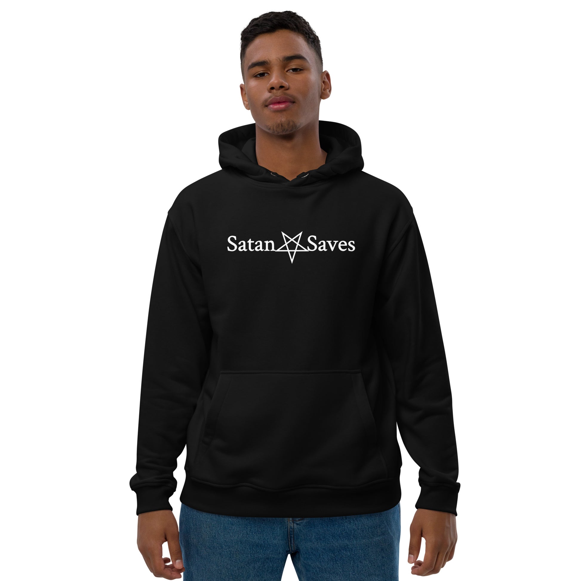 Satan Saves Logo Eco Hoodie Satanic Goth - male