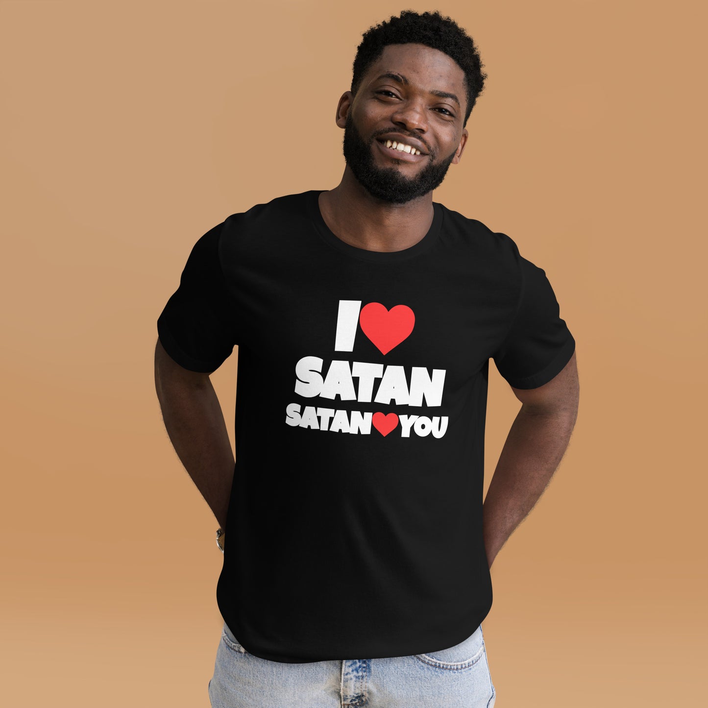 I love Satan - Unisex Satanic Goth t-shirt front - male model