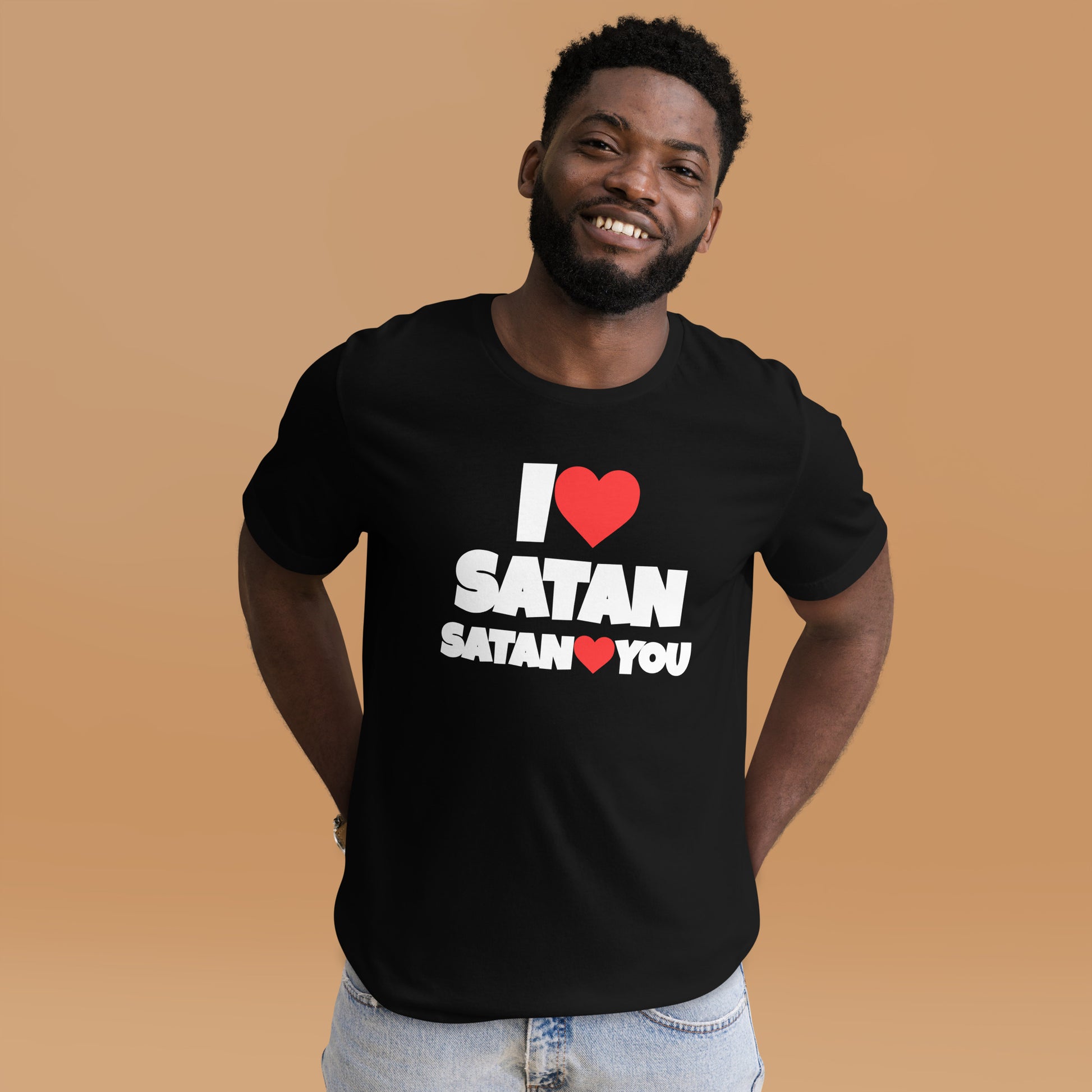 I love Satan - Unisex Satanic Goth t-shirt front - male model