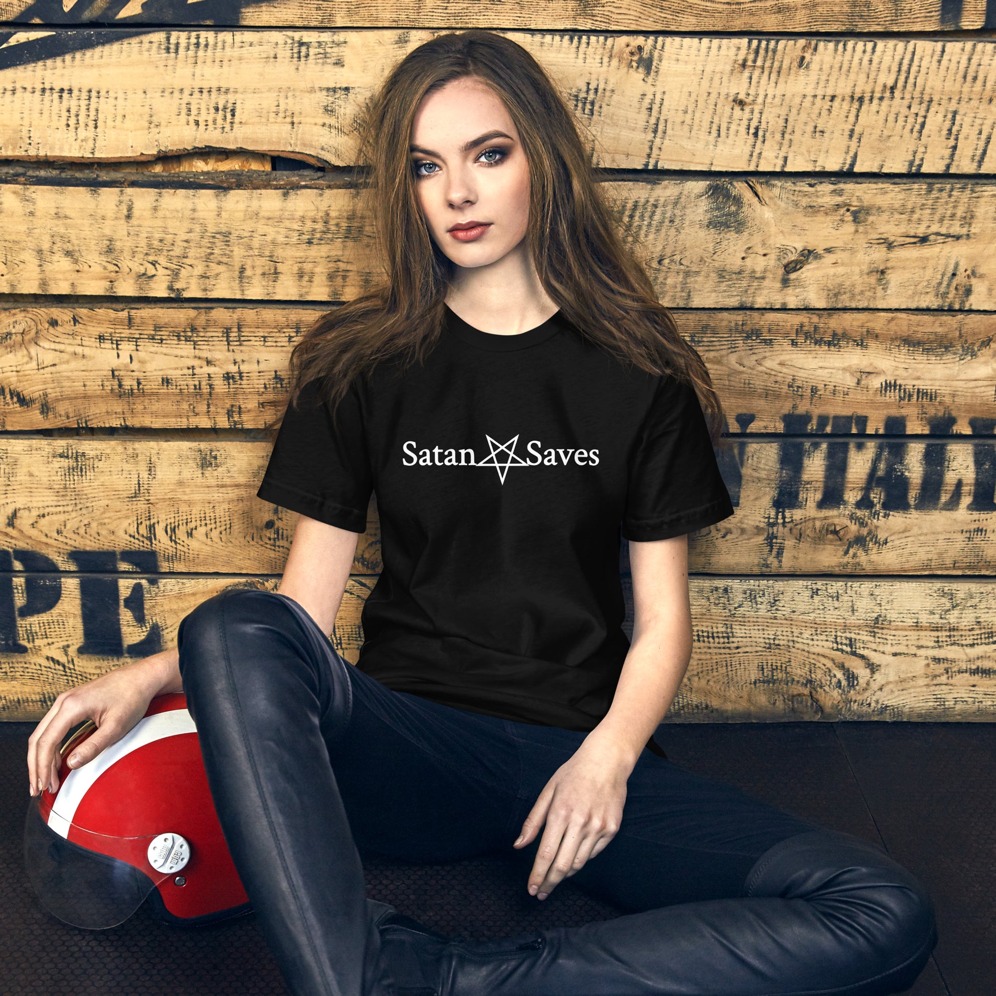 Satan Saves logo Unisex Satanic Goth t-shirt female
